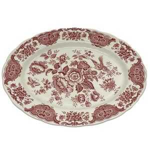 Vintage 1960s Ridgeway Windsor Pink Pattern Transfer Serving Platter Oval 12"